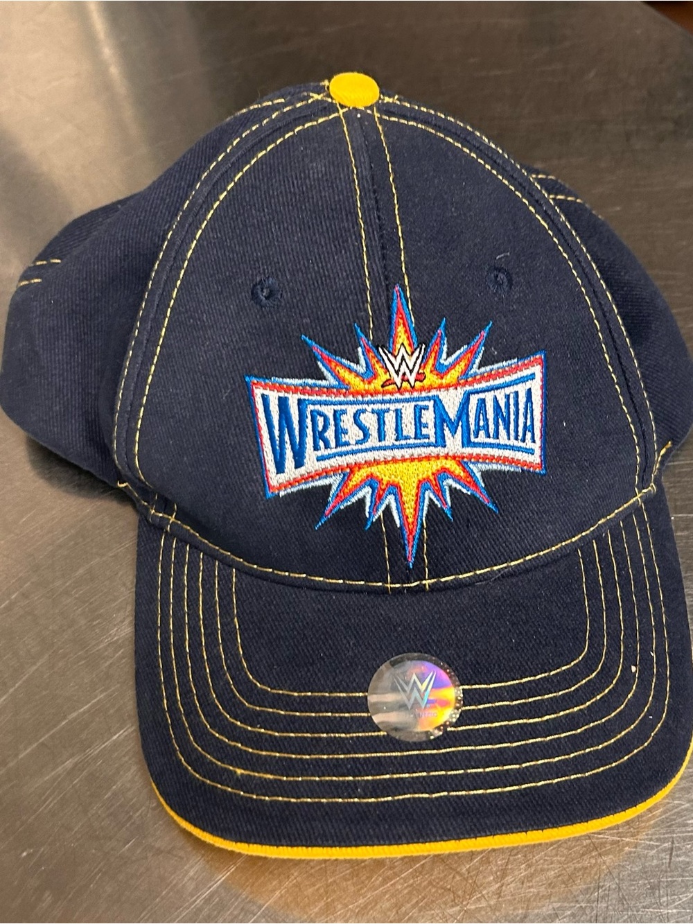WrestleMania WWE Navy and Yellow WrestleMania Embroidered Cap